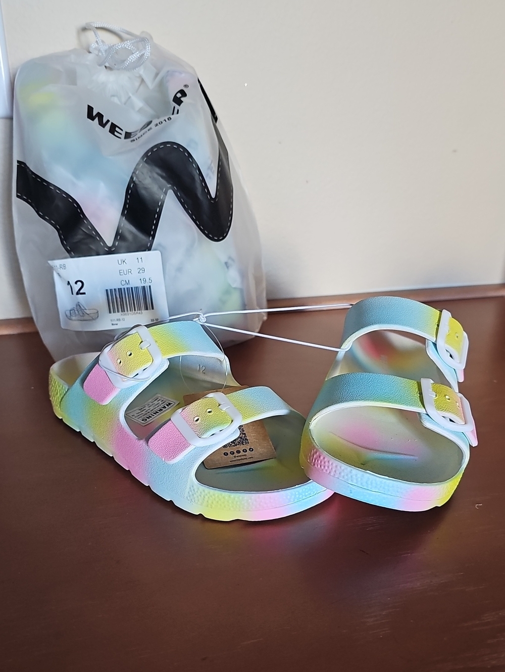 Kids Pastel Rainbow Buckle Sandals - Size 12